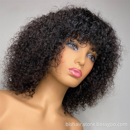 Wholesale 99J Short Bob Machine Made Human Hair Wigs 150% Density Wigs For Black Women Curly Brazilian Remy Hair Wigs With Bang